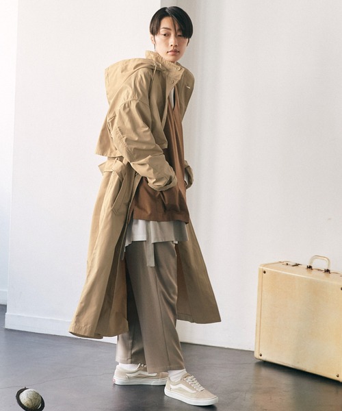 EMMA CLOTHES（エマクローズ）の「2WAY オーバーサイズ ウエストマークヨークデザイン スプリングロングコート/フーディー/スタンドカラー EMMA CLOTHES（トレンチコート・メンズ・ベージュ/アイボリー/ブルー・FREE）」の7枚目の写真