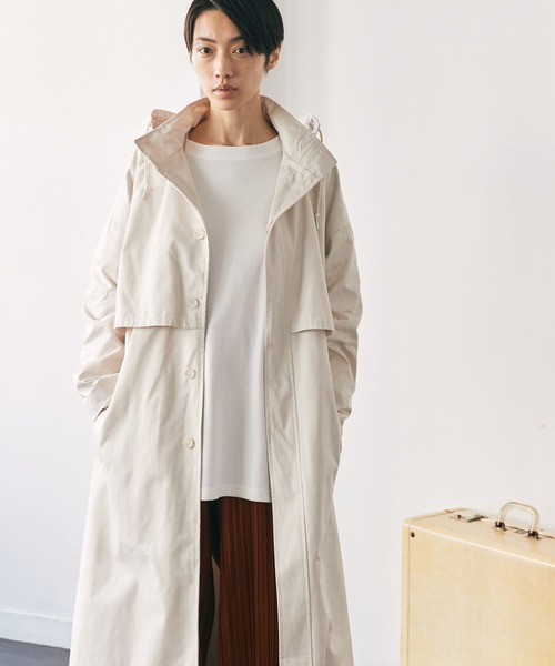 EMMA CLOTHES（エマクローズ）の「2WAY オーバーサイズ ウエストマークヨークデザイン スプリングロングコート/フーディー/スタンドカラー EMMA CLOTHES（トレンチコート・メンズ・ベージュ/アイボリー/ブルー・FREE）」の21枚目の写真