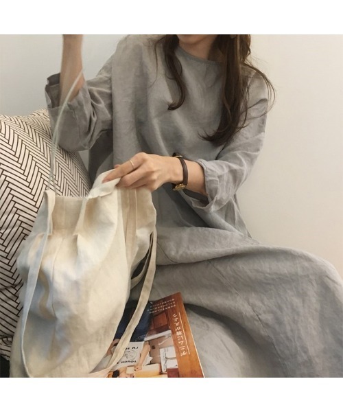 Ritzy(リッツィー)の「大人シルエット ミモレ丈ボートネックワンピース(ワンピース・レディース・テラコッタ/グレー/ブルー・FREE)」の10枚目の写真