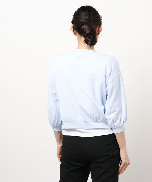 MEW'S REFINED CLOTHES(ミューズリファインドクローズ)の「ウォッシャブルパフゆるカーディガン(カーディガン/ボレロ・レディース・ネイビー/ホワイト/ライトブルー・MEDIUM)」の5枚目の写真