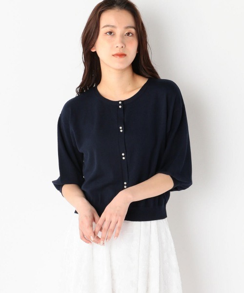 MEW'S REFINED CLOTHES(ミューズリファインドクローズ)の「ウォッシャブルパフゆるカーディガン(カーディガン/ボレロ・レディース・ネイビー/ホワイト/ライトブルー・MEDIUM)」の3枚目の写真