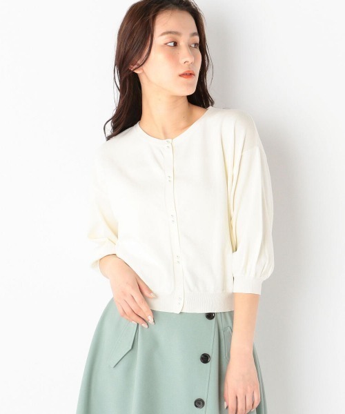 MEW'S REFINED CLOTHES(ミューズリファインドクローズ)の「ウォッシャブルパフゆるカーディガン(カーディガン/ボレロ・レディース・ネイビー/ホワイト/ライトブルー・MEDIUM)」の1枚目の写真