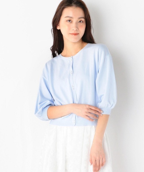 MEW'S REFINED CLOTHES(ミューズリファインドクローズ)の「ウォッシャブルパフゆるカーディガン(カーディガン/ボレロ・レディース・ネイビー/ホワイト/ライトブルー・MEDIUM)」の2枚目の写真