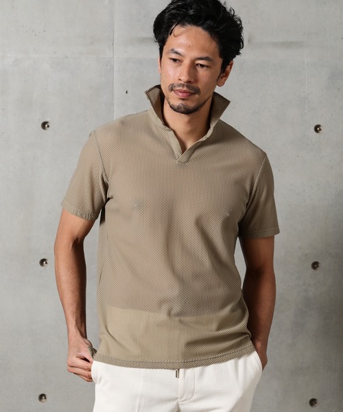 MEN'S BIGI（メンズビギ）の「ハニカムメッシュ スキッパーポロシャツ（ポロシャツ・メンズ・ベージュ/カーキ/ネイビー・1/2/3）」の5枚目の写真