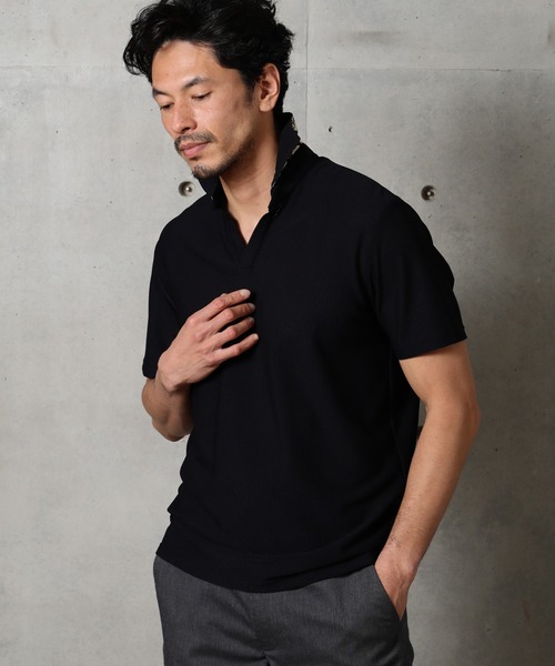 MEN'S BIGI（メンズビギ）の「ハニカムメッシュ スキッパーポロシャツ（ポロシャツ・メンズ・ベージュ/カーキ/ネイビー・1/2/3）」の12枚目の写真