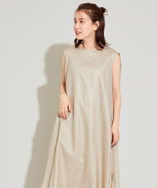 SHARE PARK(シェアパーク)の「【洗える】リネンレーヨンノースリーブワンピース(ワンピース・レディース・ダークブラウン系/ベージュ系・1)」の9枚目の写真