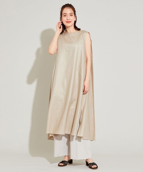 SHARE PARK(シェアパーク)の「【洗える】リネンレーヨンノースリーブワンピース(ワンピース・レディース・ダークブラウン系/ベージュ系・1)」の4枚目の写真