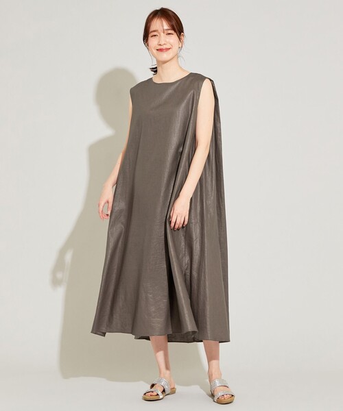 SHARE PARK(シェアパーク)の「【洗える】リネンレーヨンノースリーブワンピース(ワンピース・レディース・ダークブラウン系/ベージュ系・1)」の13枚目の写真