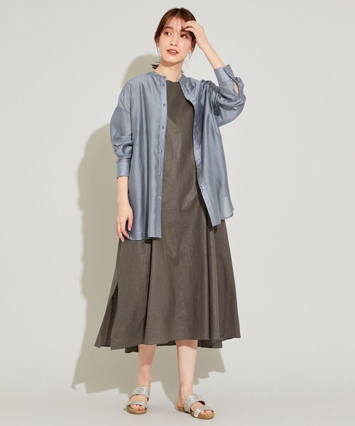 SHARE PARK(シェアパーク)の「【洗える】リネンレーヨンノースリーブワンピース(ワンピース・レディース・ダークブラウン系/ベージュ系・1)」の11枚目の写真