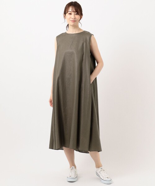 SHARE PARK(シェアパーク)の「【洗える】リネンレーヨンノースリーブワンピース(ワンピース・レディース・ダークブラウン系/ベージュ系・1)」の5枚目の写真