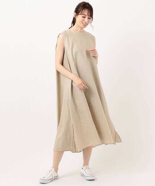 SHARE PARK(シェアパーク)の「【洗える】リネンレーヨンノースリーブワンピース(ワンピース・レディース・ダークブラウン系/ベージュ系・1)」の17枚目の写真