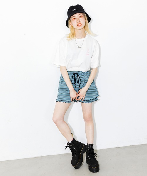 X-girl（エックスガール）の「EASY FLARE SHORT PANTS（その他パンツ・レディース・ライトブルー/ブラック/オレンジ・S/M）」の11枚目の写真