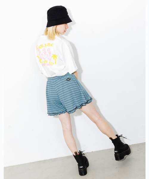 X-girl（エックスガール）の「EASY FLARE SHORT PANTS（その他パンツ・レディース・ライトブルー/ブラック/オレンジ・S/M）」の4枚目の写真