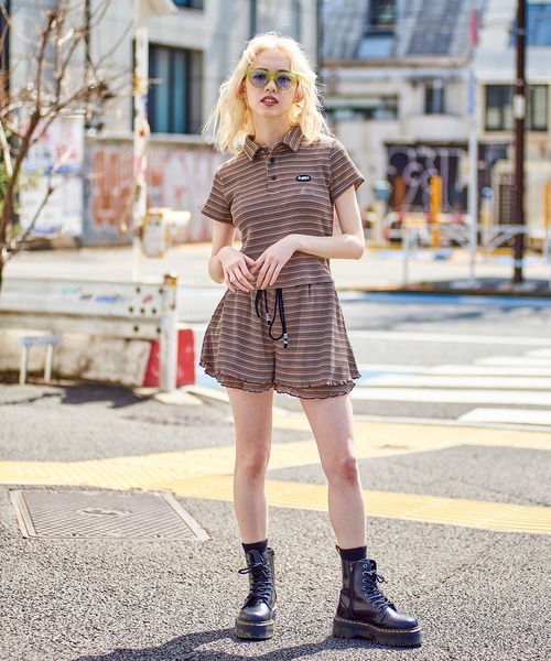 X-girl（エックスガール）の「EASY FLARE SHORT PANTS（その他パンツ・レディース・ライトブルー/ブラック/オレンジ・S/M）」の9枚目の写真