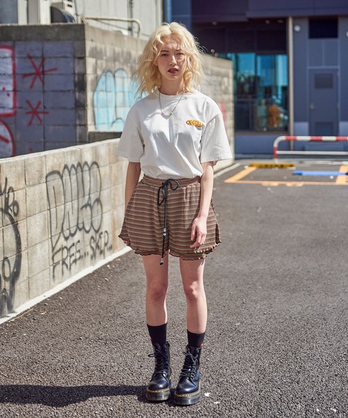 X-girl（エックスガール）の「EASY FLARE SHORT PANTS（その他パンツ・レディース・ライトブルー/ブラック/オレンジ・S/M）」の6枚目の写真