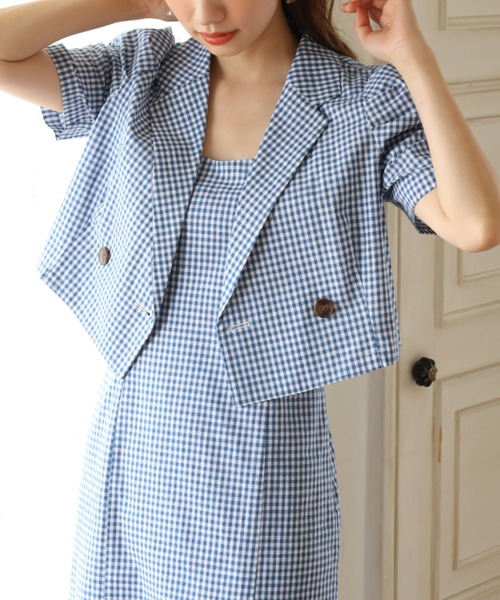 one after another NICE CLAUP（ワンアフターアナザーナイスクラップ）の「ショートテーラードジャケット（その他アウター・レディース・アイボリー/ブラック/ブルー系その他/ベージュ系その他/ブラック系その他・FREE）」の5枚目の写真