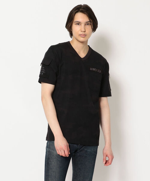 AVIREX（アヴィレックス）の「《WEB限定》FATIGUE V-NECK T-SHIRT / ファティーグ  Vネック Tシャツ / AVIREX / アヴィレックス（Tシャツ/カットソー・メンズ・オリーブ/ネイビー/ブラック/ホワイト/Black/White・SMALL/MEDIUM/X-LARGE/XX-LARGE/LARGE）」の4枚目の写真