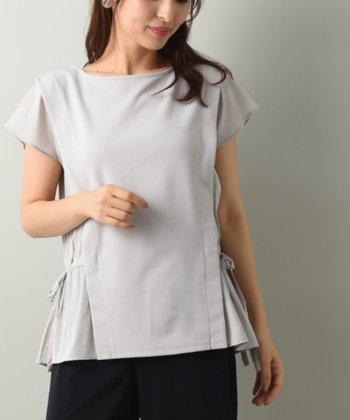 INTERPLANET（インタープラネット）の「カットジョーゼット異素材切替プルオーバー（Tシャツ/カットソー・レディース・ライトグレー/ネイビー/ミント・FREE）」の2枚目の写真