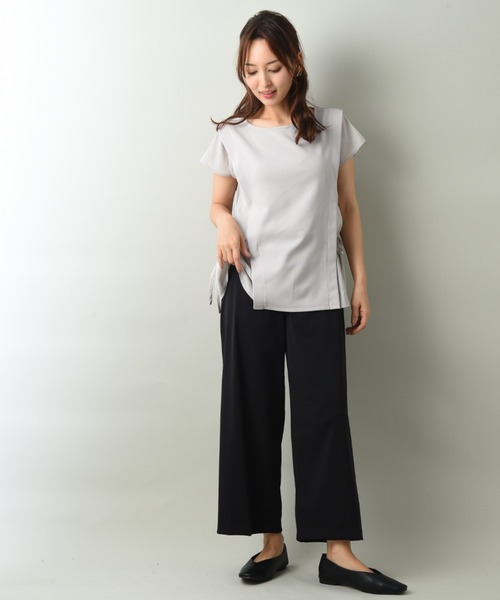 INTERPLANET（インタープラネット）の「カットジョーゼット異素材切替プルオーバー（Tシャツ/カットソー・レディース・ライトグレー/ネイビー/ミント・FREE）」の14枚目の写真