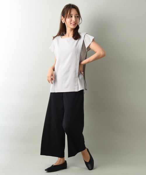 INTERPLANET（インタープラネット）の「カットジョーゼット異素材切替プルオーバー（Tシャツ/カットソー・レディース・ライトグレー/ネイビー/ミント・FREE）」の15枚目の写真