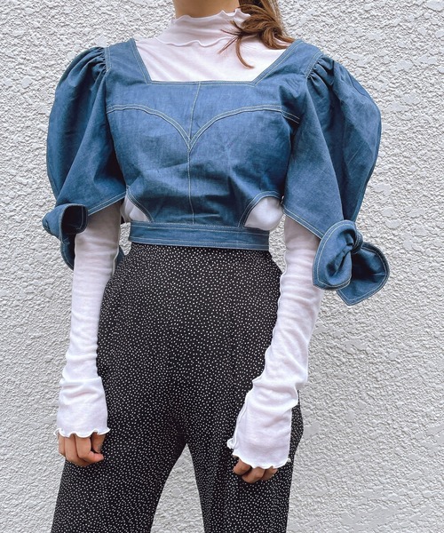 lilLilly（リルリリー）の「ボリュームデニムトップス（シャツ/ブラウス・レディース・ブラック/インディゴブルー/ブルー・FREE）」の16枚目の写真