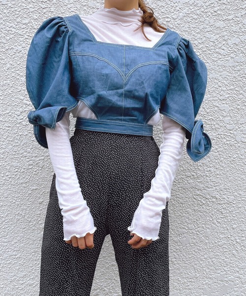 lilLilly（リルリリー）の「ボリュームデニムトップス（シャツ/ブラウス・レディース・ブラック/インディゴブルー/ブルー・FREE）」の17枚目の写真