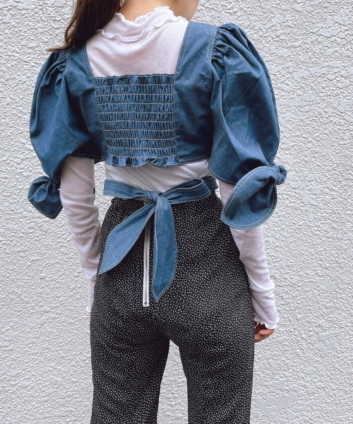 lilLilly（リルリリー）の「ボリュームデニムトップス（シャツ/ブラウス・レディース・ブラック/インディゴブルー/ブルー・FREE）」の19枚目の写真