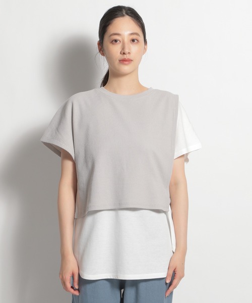 niko and...（ニコアンド）の「ワッフルレイヤード風半袖プルオーバー（Tシャツ/カットソー・レディース・ライトグレー/ベージュ/ライトグリーン/チャコール・MEDIUM/LARGE）」の8枚目の写真