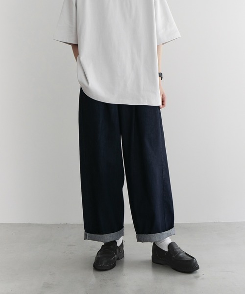 remer（リメール）の「loose wide denim PT/ルーズワイドデニムパンツ（デニムパンツ・メンズ・サックスブルー/インディゴブルー・SMALL/MEDIUM/LARGE）」の2枚目の写真