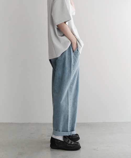 remer（リメール）の「loose wide denim PT/ルーズワイドデニムパンツ（デニムパンツ・メンズ・サックスブルー/インディゴブルー・SMALL/MEDIUM/LARGE）」の4枚目の写真