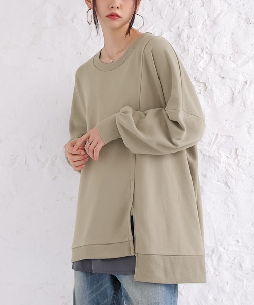 osharewalker（オシャレウォーカー）の「【廃盤】『裾ファスナーデザインスウェット』（スウェット・レディース・パープル/グレイッシュブルー/ブラック/グレイッシュベージュ/アイボリー・FREE）」の3枚目の写真