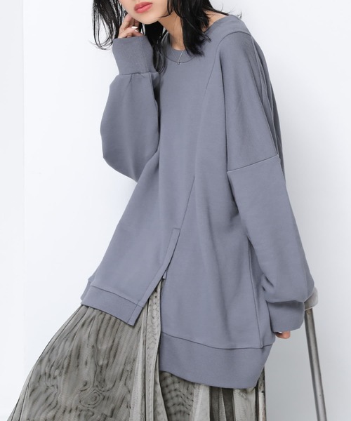 osharewalker（オシャレウォーカー）の「【廃盤】『裾ファスナーデザインスウェット』（スウェット・レディース・パープル/グレイッシュブルー/ブラック/グレイッシュベージュ/アイボリー・FREE）」の4枚目の写真