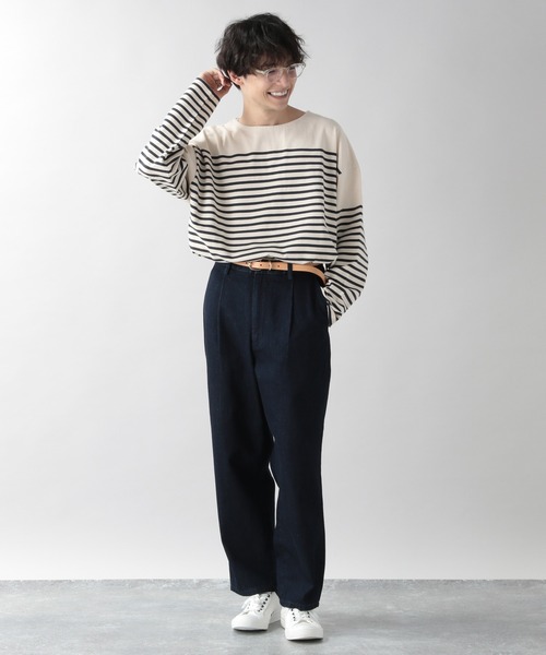 RAGEBLUE(レイジブルー)の「ビッグシルエット/スリットボーダーロンT/217882(Tシャツ/カットソー・メンズ・オフホワイト/ブラック・MEDIUM/LARGE)」の5枚目の写真