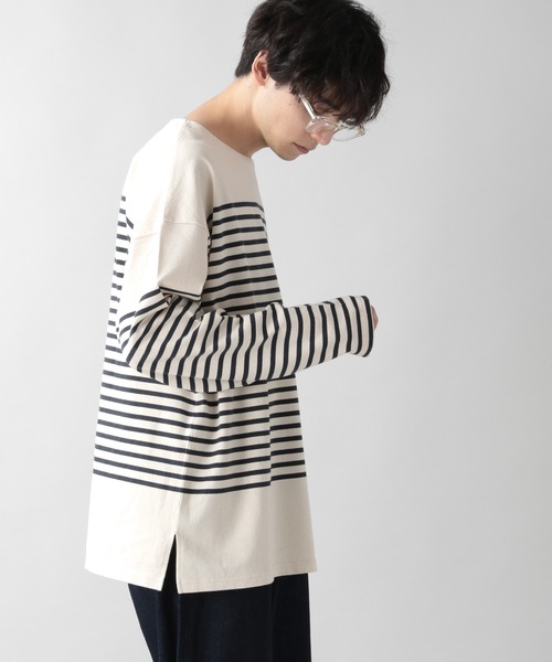 RAGEBLUE(レイジブルー)の「ビッグシルエット/スリットボーダーロンT/217882(Tシャツ/カットソー・メンズ・オフホワイト/ブラック・MEDIUM/LARGE)」の12枚目の写真