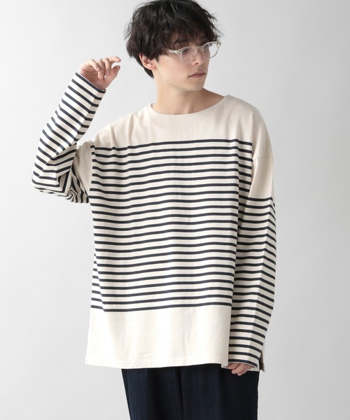 RAGEBLUE(レイジブルー)の「ビッグシルエット/スリットボーダーロンT/217882(Tシャツ/カットソー・メンズ・オフホワイト/ブラック・MEDIUM/LARGE)」の10枚目の写真