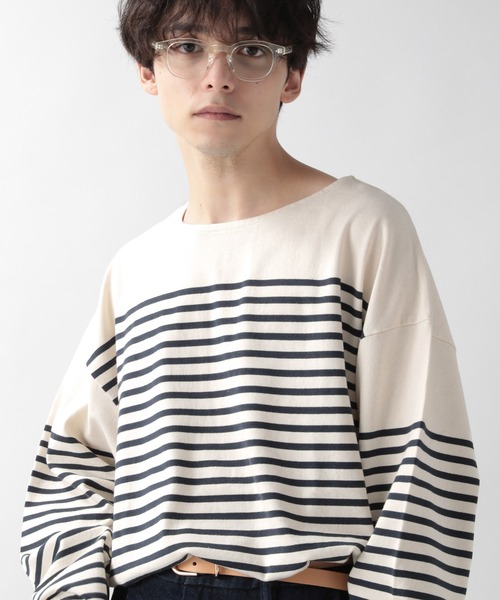 RAGEBLUE(レイジブルー)の「ビッグシルエット/スリットボーダーロンT/217882(Tシャツ/カットソー・メンズ・オフホワイト/ブラック・MEDIUM/LARGE)」の3枚目の写真