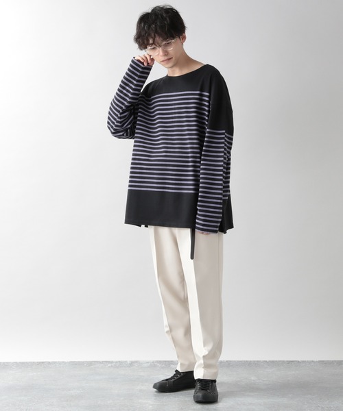 RAGEBLUE(レイジブルー)の「ビッグシルエット/スリットボーダーロンT/217882(Tシャツ/カットソー・メンズ・オフホワイト/ブラック・MEDIUM/LARGE)」の16枚目の写真