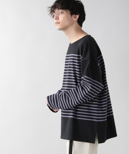 RAGEBLUE(レイジブルー)の「ビッグシルエット/スリットボーダーロンT/217882(Tシャツ/カットソー・メンズ・オフホワイト/ブラック・MEDIUM/LARGE)」の14枚目の写真