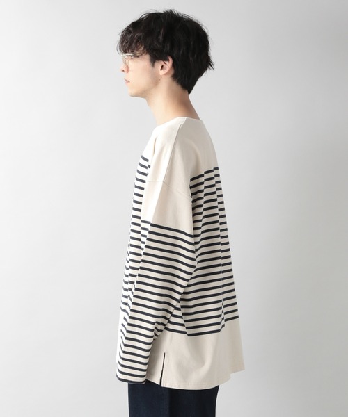 RAGEBLUE(レイジブルー)の「ビッグシルエット/スリットボーダーロンT/217882(Tシャツ/カットソー・メンズ・オフホワイト/ブラック・MEDIUM/LARGE)」の7枚目の写真