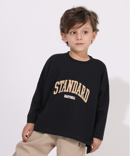 BABYDOLL（ベビードール）の「WEB限定 カレッジロゴ スリット ロンT 6014K（Tシャツ/カットソー・キッズ・ブラック/パープル/チェリーピンク/ブルー/ベージュ/ライトグリーン・100cm/120cm/140cm/80ｃｍ/110cm/90cm/130cm/160cm/150cm）」の2枚目の写真