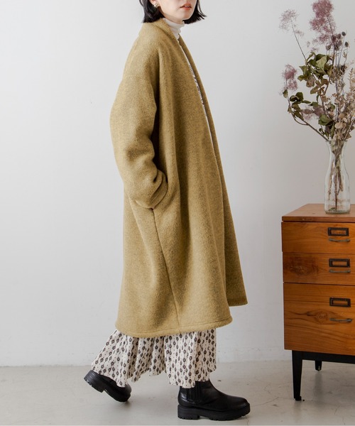 ANGIE（アンジー）の「ボンディングショールカラーガウンコート（ノーカラーコート・レディース・ベージュ/ブラウン/マスタード/スミクロ・FREE）」の4枚目の写真
