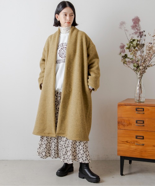 ANGIE（アンジー）の「ボンディングショールカラーガウンコート（ノーカラーコート・レディース・ベージュ/ブラウン/マスタード/スミクロ・FREE）」の7枚目の写真