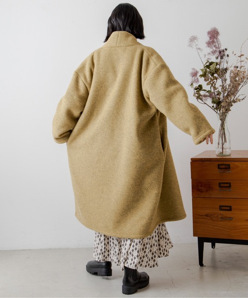 ANGIE（アンジー）の「ボンディングショールカラーガウンコート（ノーカラーコート・レディース・ベージュ/ブラウン/マスタード/スミクロ・FREE）」の17枚目の写真