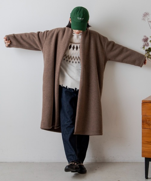 ANGIE（アンジー）の「ボンディングショールカラーガウンコート（ノーカラーコート・レディース・ベージュ/ブラウン/マスタード/スミクロ・FREE）」の6枚目の写真