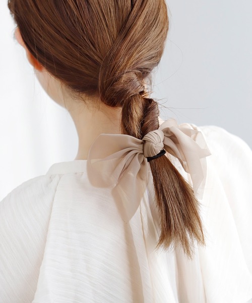 accra リボンゴム ベージュ アッカ Accra レザーヘアゴム accra