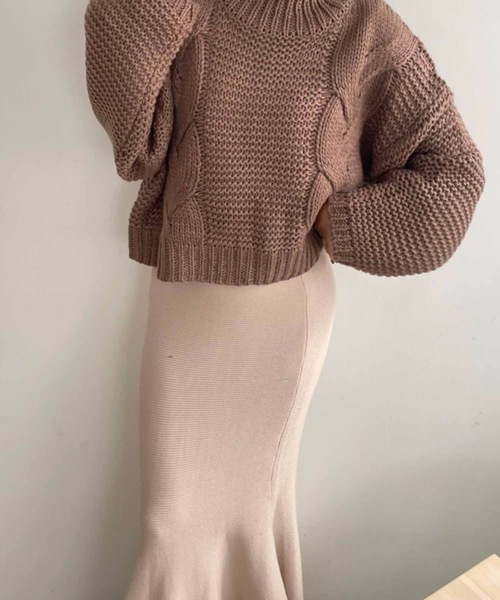 M y u(ミュー)の「マーメイドニットスカート(スカート・レディース・ブラック/アイボリー/グレイッシュベージュ・FREE)」の6枚目の写真