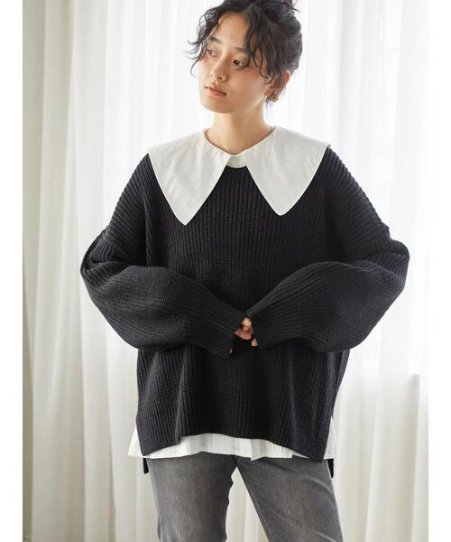 AMERICAN HOLIC（アメリカンホリック）の「Vネック片畦袖ボリュームニットプルオーバー（ニット/セーター・レディース・ブラック/ブルー/モカ/ライトベージュ・M/L）」の5枚目の写真