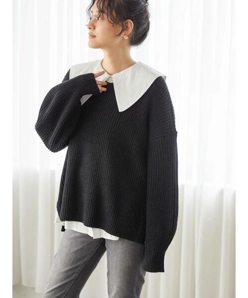 AMERICAN HOLIC（アメリカンホリック）の「Vネック片畦袖ボリュームニットプルオーバー（ニット/セーター・レディース・ブラック/ブルー/モカ/ライトベージュ・M/L）」の20枚目の写真