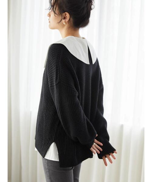 AMERICAN HOLIC（アメリカンホリック）の「Vネック片畦袖ボリュームニットプルオーバー（ニット/セーター・レディース・ブラック/ブルー/モカ/ライトベージュ・M/L）」の21枚目の写真