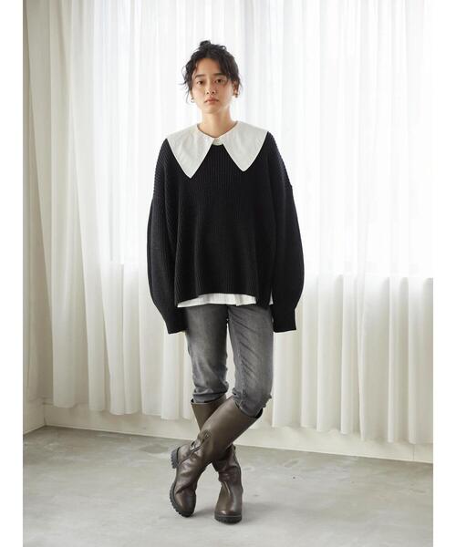 AMERICAN HOLIC（アメリカンホリック）の「Vネック片畦袖ボリュームニットプルオーバー（ニット/セーター・レディース・ブラック/ブルー/モカ/ライトベージュ・M/L）」の22枚目の写真
